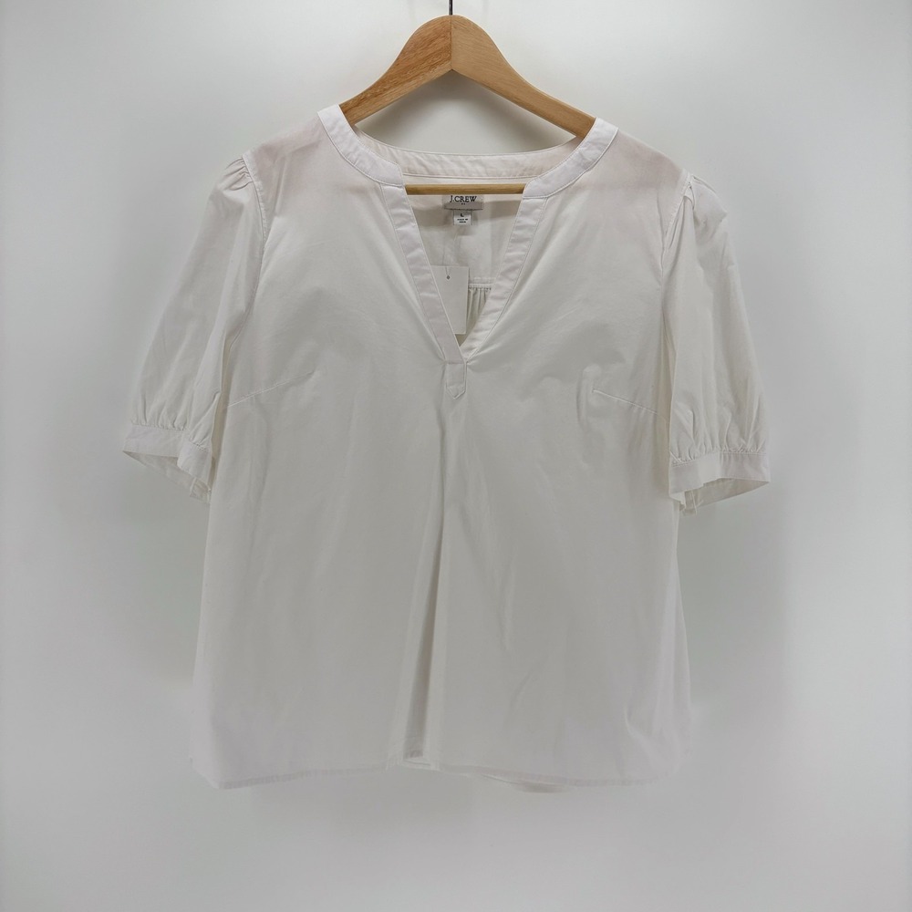 Cottagecore Boho Peasent J.Crew White Poplin Popover Tunic Shirt Sz L